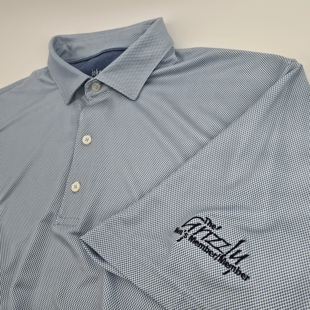 Johnnie-O Mens Large Blue Geometric AOP Golf Performance Polo Shirt size Large - Picture 1 of 14